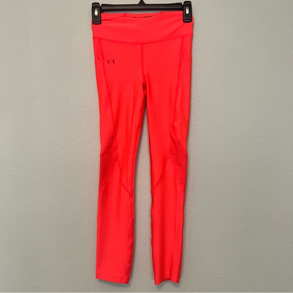 NEW Under Armour athletic compression tights leggings Heatgear Orange women’s XS - Picture 3 of 7
